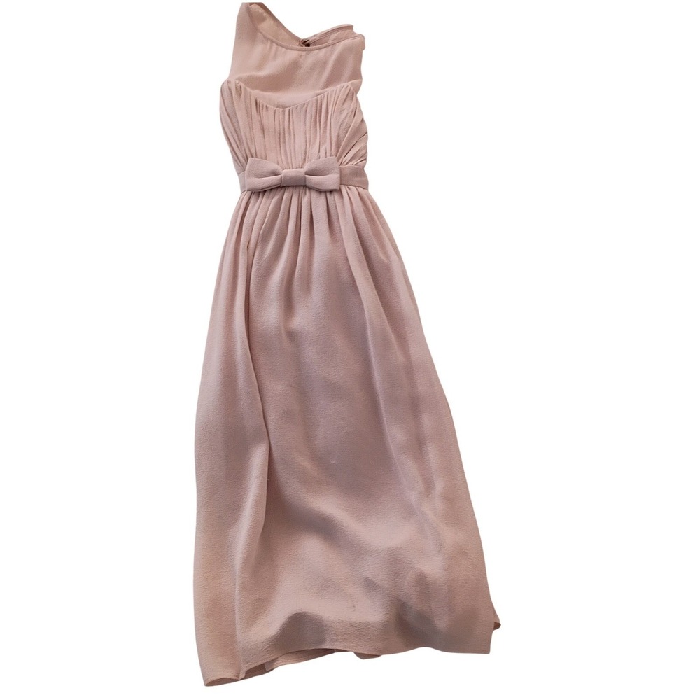 Elana Beau NWT‎ Pleated Bow Waist Dress Beige Sleeveless Midi Luxe Party $220 - Picture 5 of 11